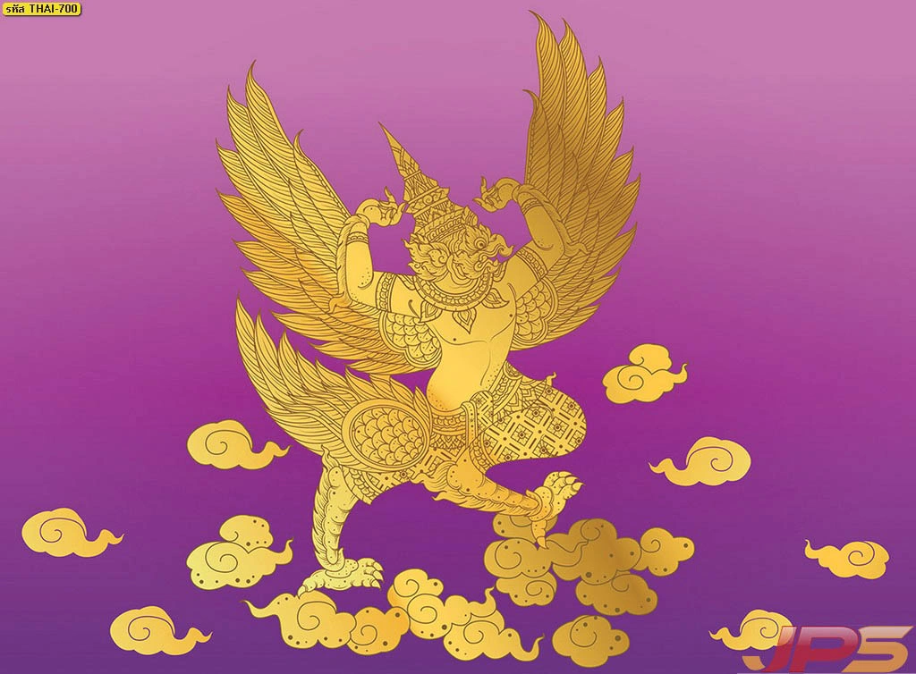 วอลเปเปอร์ลายไทยพญาครุฑพื้นม่วงทอง สำหรับตกแต่งภายในห้องพระให้ดูมีเอกลักษณ์ เพิ่มมิติของผนังและความประณีตของงานศิลปะไทย