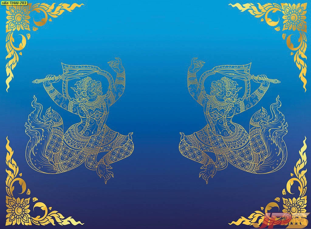 ภาพวรรณคดีไทยสีมงคลโทนน้ำเงินภาพลายเส้นหนุมานสีทองมงคลประดับผนังเพิ่มความน่าเกรงขามและพลังอำนาจในการตกแต่งห้องพระ
