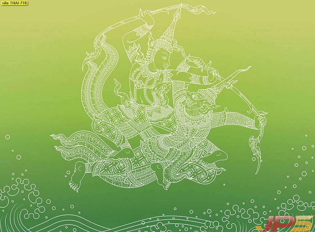 ภาพลายเส้นหนุมานสีทองมงคลบนพื้นเขียวแสดงศิลปะการต่อสู้ในวรรณคดีไทยสุดประณีตเหมาะสำหรับติดผนังห้องรับรองหรือห้องพระ