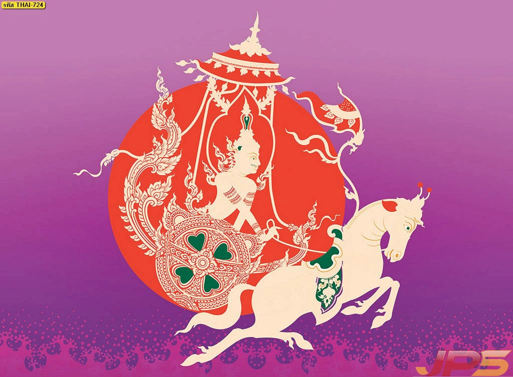 รับพิมพ์สติ๊กเกอร์ 3M ลายไทยกันน้ำรูปพระอาทิตย์ทรงราชรถพื้นสีม่วงกราฟิกสวยคมชัดเหมาะสำหรับตกแต่งกระจกและผนังห้องพระอย่างมีระดับ