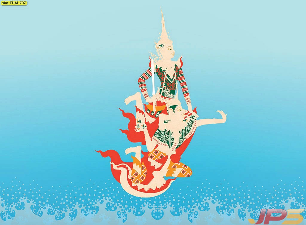 ภาพพระนารายณ์ทรงครุฑประดับห้องพระบนพื้นสีฟ้าครามแสดงถึงบุญญาธิการและความคุ้มครองจากสิ่งศักดิ์สิทธิ์ด้วยงานพิมพ์สติ๊กเกอร์คุณภาพ