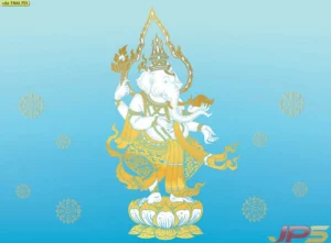 บริการรับทำสติ๊กเกอร์ 3M ลายช้างไทยติดกระจกห้องพระโทนสีฟ้าอ่อน ลายเส้นทองนูนที่ให้ความรู้สึกพรีเมียมและทันสมัยในรูปแบบไทยคอนเทมโพรารี