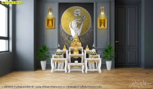 การเลือกใช้สติ๊กเกอร์ติดกระจกห้องพระลายทางศาสนาและวอลเปเปอร์สีเทาดำลายดอกบัวช่วยสร้างมิติใหม่แห่งความสงบที่ทันสมัยและเรียบง่ายอย่างมีสไตล์