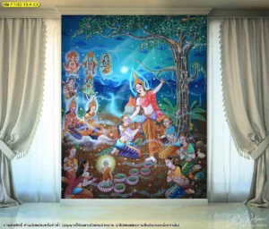 วอลเปเปอร์พุทธประวัติ ตอนประสูติ ภาพศิลปะไทยสีทองตกแต่งภายในห้องพระให้ดูสง่างามและมีพลังศรัทธา