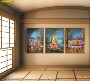 ภาพงานศิลปะไทยลิขสิทธิ์สำหรับตกแต่งหลังโต๊ะบูชาในห้องพระสไตล์ญี่ปุ่นผสานความสงบเข้ากับศิลปะไทยได้อย่างลงตัวที่สุด