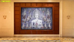 งานศิลปะไทยร่วมสมัยลายพระพุทธเจ้าลิขสิทธิ์แท้พิมพ์บนวัสดุเกรดพรีเมียมให้ความคมชัดสูงช่วยยกระดับการตกแต่งภายในที่ต้องการความแตกต่าง