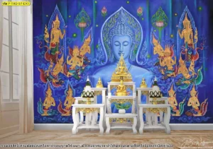 ไอเดียแต่งห้องพระสไตล์โมเดิร์นลักชูรีด้วยการติดตั้งภาพแคนวาสขนาดใหญ่บนผนังหลักสร้างจุดเด่นที่ดูภูมิฐานและทันสมัยอย่างลงตัว