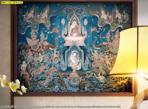 ภาพศิลปะไทยพิมพ์สติ๊กเกอร์ 3M ลายพุทธประวัติตอนมารผจญสำหรับตกแต่งห้องพระและผนังภายในสไตล์ไทย