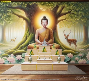 วอลเปเปอร์พระพุทธเจ้าประทับใต้ต้นโพธิ์ลิขสิทธิ์งานพิมพ์ขนาดใหญ่พิเศษที่เก็บรายละเอียดของใบโพธิ์และสัตว์ป่าได้อย่างคมชัดที่สุด